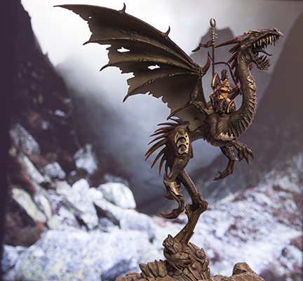 dynaste elfe noir sur dragon noir, warhammer